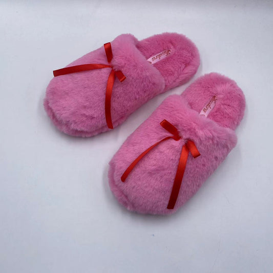 Ruby Red Teddy Bow Slippers